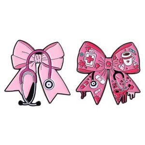 Pink Bowknot Medical Accessories Set of 2 Brooch Enamel Pins